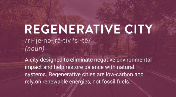 A city designed to eliminate negative environmental impact and help restore balance with natural systems. Regenerative cities are low-carbon and rely on renewable energies, not fossil fuels.