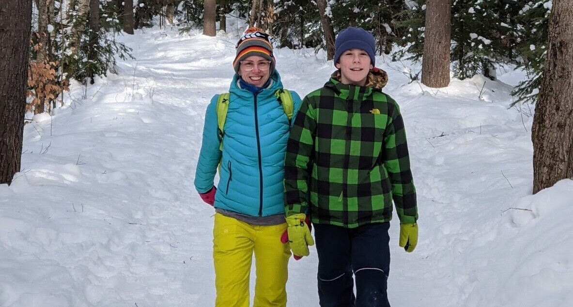 Author and Kids in T.O. creator Renee Tratch on a nature walk with one of her children.